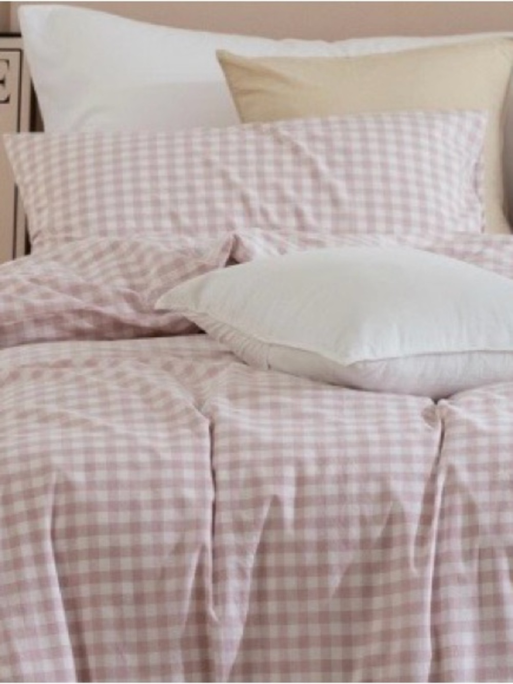 KING Classic Gingham Duvet 3Pc Set - Premium 100% WASHED COTTON - PINK & WHITE - Picture 3 of 9